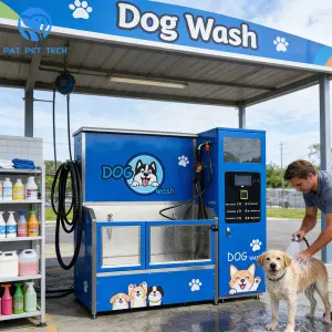 PATPET Outdoor 304 Dog Wash Kiosk Stainless Steel Pet Grooming Bathtub Self-Service Machine with Advertising Screen