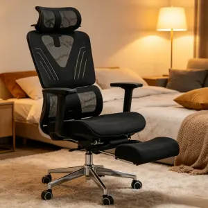 Breathable Fabric Ergonomic Office Chair Adjustable Lumbar Support Tilt Lock Swivel & Footrest Office Chair