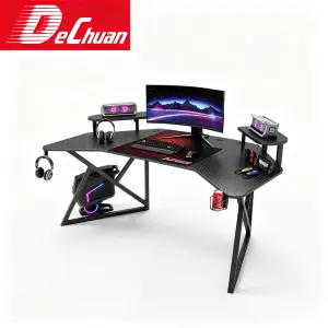 Premium 15mm Carbon Fiber L-Shaped Adjustable Gaming Desk with Iron Cable Box Cup Holder Mouse Pad