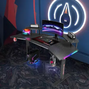 Pro Grade Extra Broad Gaming Desk with Durable Adjustable Metal Frame and Stylish Carbon Fiber Finish