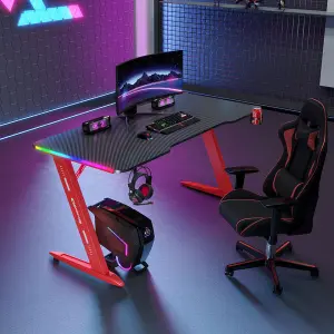 Heavy-Duty Metal Frame Gaming Desk Modern Style Standing Desk with Adjustable Storage Shelves & Mouse Pad Surface Computer Desks