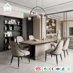 Elegant Diamond Quilted Leather Dining Chair with Pedestal Base Dining Table for Restaurant High-Class Residential Project Decor