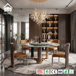 Custom Modern Luxury Stone Top Dining Table and Chairs Set for Villa 5-Star Hotel Furniture Project High-ticket Interior Decor