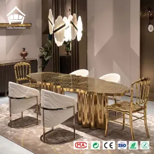 Customized Avant-Garde Luxury Restaurant Furniture Set Gold Brass Metal Dining Table for Villa High Value Commercial Interior
