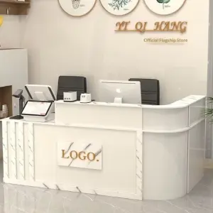 Modern L-Shaped Commercial Reception Desk for Hotel School Hospital Office-HDF Material with Drawers & Lock