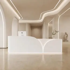 Modern Oblong Reception Desk Commercial Office Furniture Minimalist Style Eco-Friendly LED Light Hotel School Mall Foldable