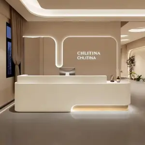 Modern Eco-Friendly Durable L-Shape Wooden Lacquered Reception Desk for Beauty Salons Medical Aesthetics Yoga Studios Hotels LED
