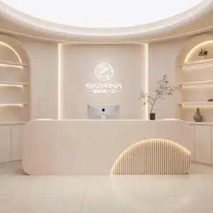 Modern Cream Style Curved Reception Desk for Beauty Salon Custom Reception Counter