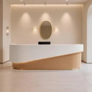Modern Curved Reception Desk with LED Light Custom Minimalist Cashier Counter for Spa Salon Hotel