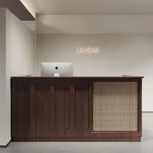 Custom Vintage Style Reception Desk with Rattan Wood Front Desk for Clothing Boutique Beauty Salon