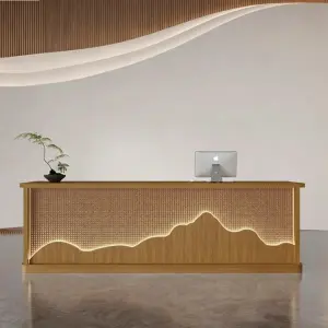 Custom Modern Wood Reception Desk with Mountain LED Light Front Desk for Hotel Lobby Spa Center
