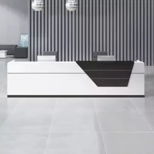 Custom Modern Reception Desk Two-Tone Panel Front Desk Durable Counter for Company Lobby Commercial Building