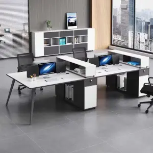 Simple Modern PVC Office Desk Chair Combination Screen Staff Four-person 4-seater Cubicle Fireproof Cable Box Minimalist Design