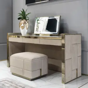 High Quality Metal Modern Bedroom Furniture Storage Drawers Dresser Set Fabric Mirrored Makeups Table Vanity Dressers