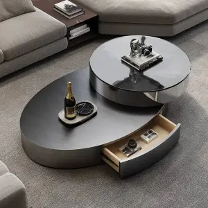 Light Luxury Rotating Metal Coffee Table Set for Living Room Small Apartment Modern No Assembly Required