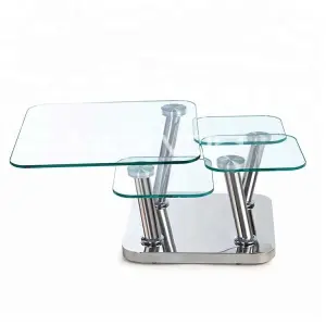 Modern Style Home Goods Coffee Table Stainless Steel and 4 Tempered Glass 12mm Top with Full Motion for Living Room Furniture