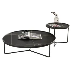 Nordic Modern Style Wrought Iron Coffee Table with Marble Rock Slab Top Tea Table Set for Living Room Home Furniture