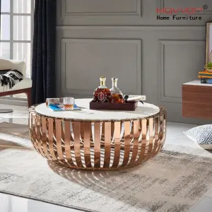 Wholesale Tempered Top Nesting Stainless Steel Silver Frame Round Modern Luxury Coffee Table