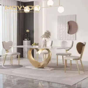 Lightweight Deluxe Stainless Steel Modern Furniture Diner Table Set with Stone Top