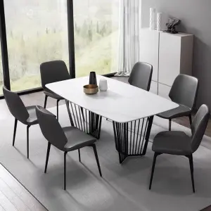 Italian Nordic Modern Rectangle Dining Table Set Minimalist Stone Top with Adjustable Steel Stand Home Use Dining Room Furniture
