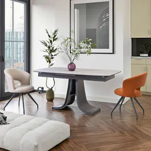 Luxury 4-6 Seat Dining Table Set with Slate Top Metal Leg Rectangle Marble Kitchen & Apartment Table for Kitchen Dining Room Use
