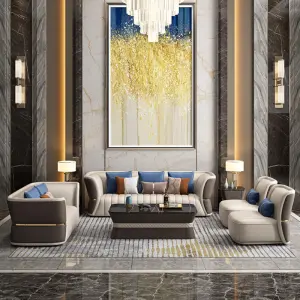 Light Luxury Post-Modern U Shape Genuine Leather Sofa Set High-End Living Room Art Combination with Minimalist Design