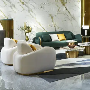 High Quality Luxury Living Room Sofa Set Gold Stainless Steel Single Sofa Velvet Couch for Hotel Home