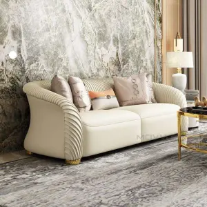 White Pleated Fabric Upholstered Sofa Modern Living Room Sofa Set