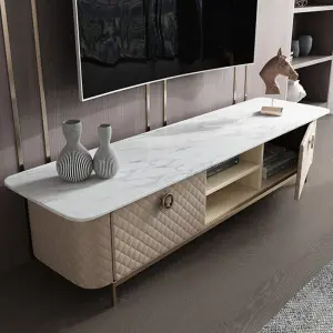 High-End Marble Top TV Stand Custom Hotel Apartment Living Room Decorative Cabinet Leather Floor Storage Cabinet