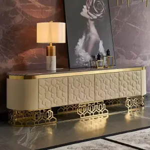 MOVVON Postmodern Minimalist Luxury TV Cabinet Furniture Set Living Room TV Stand with Gold Metal Leg