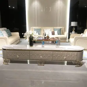 MOVVON Modern Italian Style Living Room Furniture TV Stand with Marble Top and Drawers for Hotel Mall Use