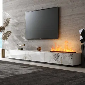 Rock Slab TV Cabinet Coffee Table Combination Light Luxury Modern Simple 3D Flame Fireplace Living Room Storage Home Furniture