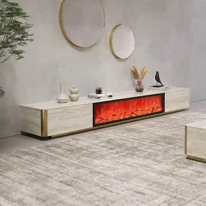 Movvon DSG-003 Light Luxury Modern Stone Fireplace Simulation TV Cabinet Floor-standing Design for Living Room Home Furniture