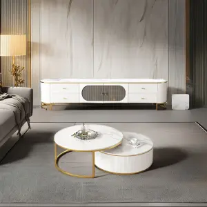 Simple Stainless Steel Coffee Table TV Cabinet Combo Living Room Apartment High Quality Rock Plate TV Cabinet