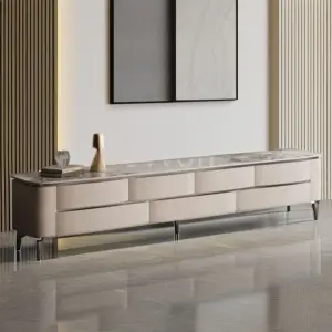 Modern Luxury Style Living Room Coffee Table Stainless Steel Tea Table with Morden Solid Wood Storage Furniture