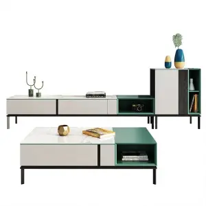 Hot Sale Living Room Plywood+marble Pattern Rock Plate Top Luxury Tv Stand Furniture Modern