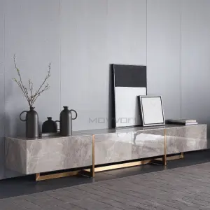 Rock Stone Italian Modern Elegant Style Luxury T.v Stand for Furniture Living Room With Storage Drawers Stainless Steel Base
