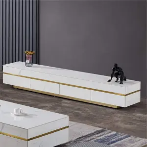 Rock Stone Italian Style Quality Durable Luxury Tv Stand for Furniture Living Room with Storage Drawers Stainless Steel Base