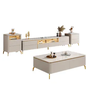 Modern Furniture Wholesale Simple Cream Tv Set Tv Stands Cabinets for Living Room