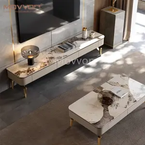 Modern Luxury MDF TV Stand Dining Table Foldable Adjustable Home Furniture for Living Room Apartment Marble Coffee TV Cabinet