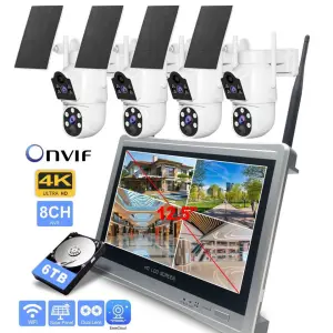 4K 4CH/8-CH High-definition Wireless Dual Lens Solar With Screen NVR Screen Color Night Vision Wifi Camera Kit IP66