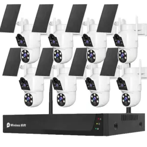 4K 4CH/8CH High-definition Wireless Dual Lens Solar NVR Screen Color Night Vision Wifi Camera Kit IP66 Max Support 8TB