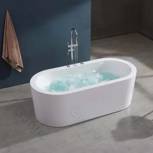 Indoor Household White Simple 1.7m Spa Hot Tub Acrylic Freestanding Massage Whirlpool Bathtub