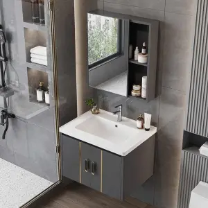 Grey Simple Single Double Door Cabnit Dressing Table Bathroom Vanity with Single Sink and Bathroom Mirror for Hotel Apartment