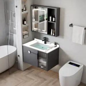 Bathroom Modern Style Wall Hung High-end Elegant Cabinet Storage Dressing Table Bathroom Vanity With Sink Smart Mirror