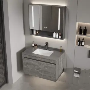 Customized Wholesale Industrial Style Grey Wall-mounted Bathroom Vanity with LED Smart Mirror Cabinet & Ceramic Basin