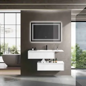 New Fashion Custom Wholesale Double-layer White Wall-mounted Hotel-style PVC Bathroom Vanity with Sink and Mirror