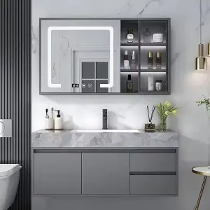 Custom-made Wholesale Seamless Wall-mounted Grey Double Door Soft-closing Furniture Bathroom Vanity for Bathroom Apartment