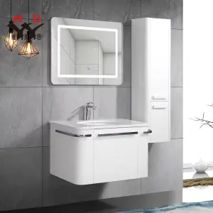 Luxurious Modern Simple Waterproof Wall-mounted Bathroom Cabinet Set with Smart Mirror and Side Cabinet for Hotel Villas