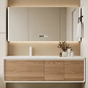 Customized Modern High-end PVC Structure Dressing Table Bathroom Vanity with LED Smart Washbasin and Bathroom Dressing Table